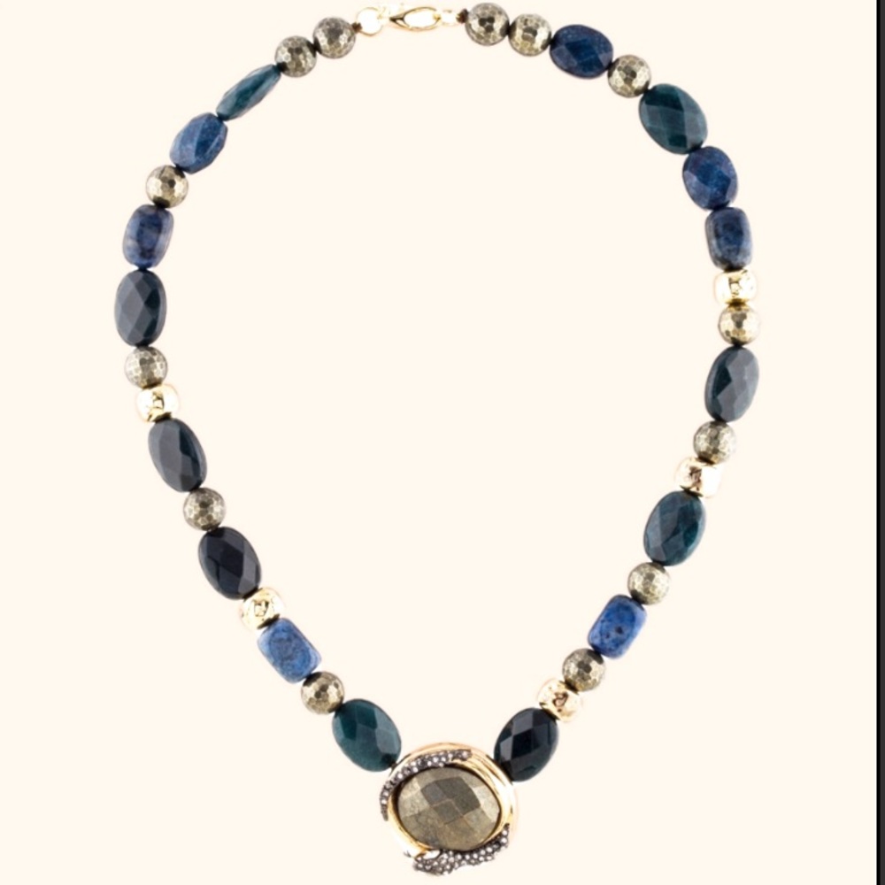 ALEXIS BITTAR • Vanitas Coiled Snake Labradorite Beaded Statement Necklace